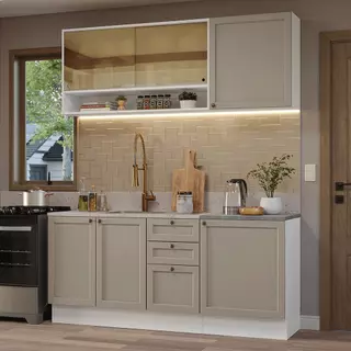 Armário de Cozinha Compacta 180 cm Branco/Crema Vik Madesa 04 em Oferta na Shopee