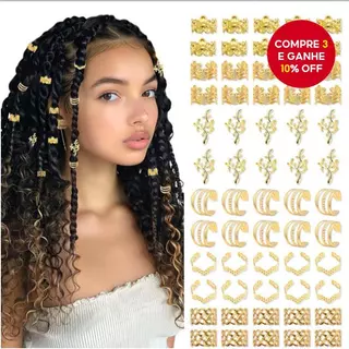 Conjunto De Anéis De Cabelo 60 Peças Para Tranças Ouro Prata Dreadlock Acessórios De Extensão em Oferta na Shopee