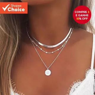 Colar Feminino Em Camadas Da Moda , Corrente De Lâminas De Disco De Personalidade Elegante , Perfeita Para Uso Diário