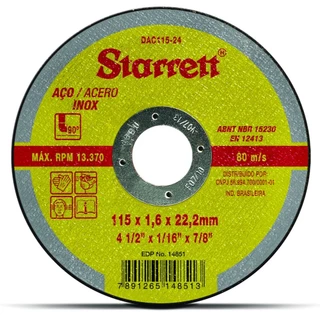 Disco de corte para inox 4.1/2 x 7/8 x 1,6 mm - DAC115-24 - Starrett em Oferta na Shopee