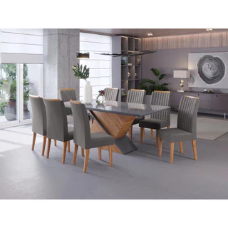 Conjunto Mesa Jantar Atlantis 200x90cm 08 Cadeiras Estofadas Tampo Vidro Revestimento Veludo Viero em Oferta na Shopee