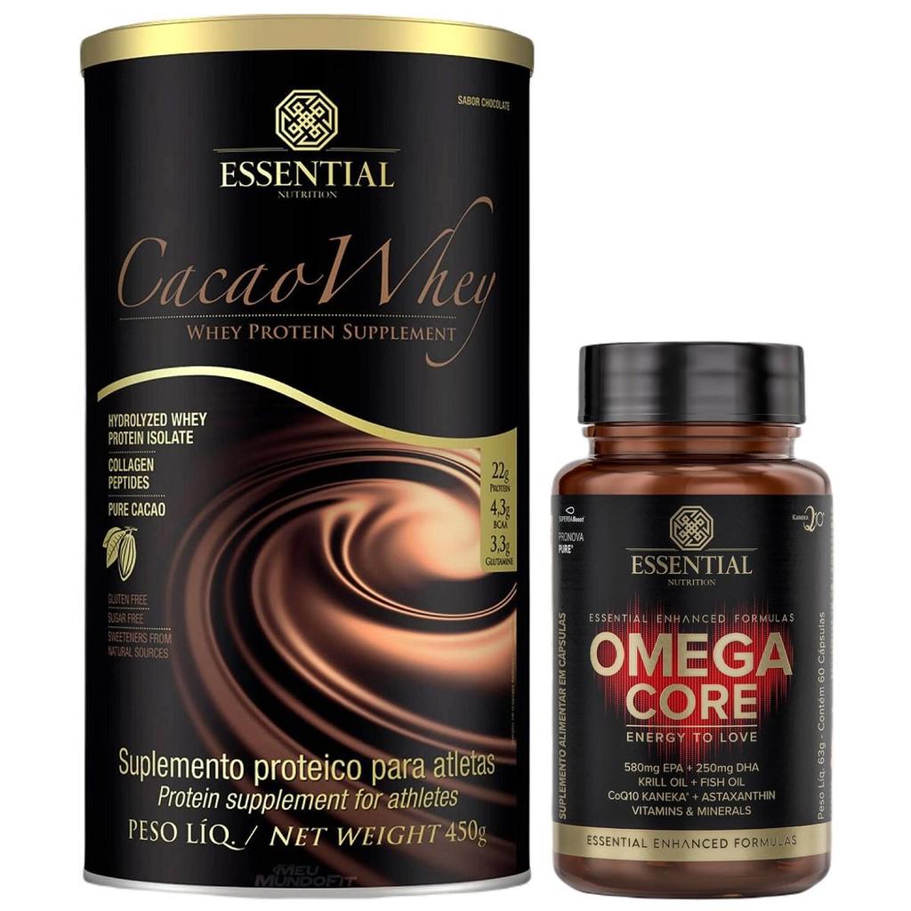 Kit Cacao Whey Protein 420g + Ômega Core 60 Cáps Essential | Shopee Brasil