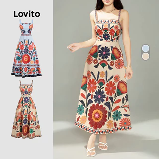 Lovito Vestido Boho Comzíper para Primavera/verão para Mulheres LBL29256 em Oferta na Shopee