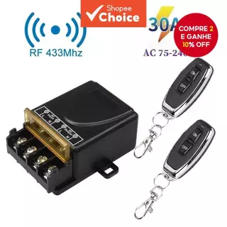Interruptor de controle remoto sem fio AC para motor 110V 220V 433Mhz, 30A para bomba de água, motor, em Oferta na Shopee