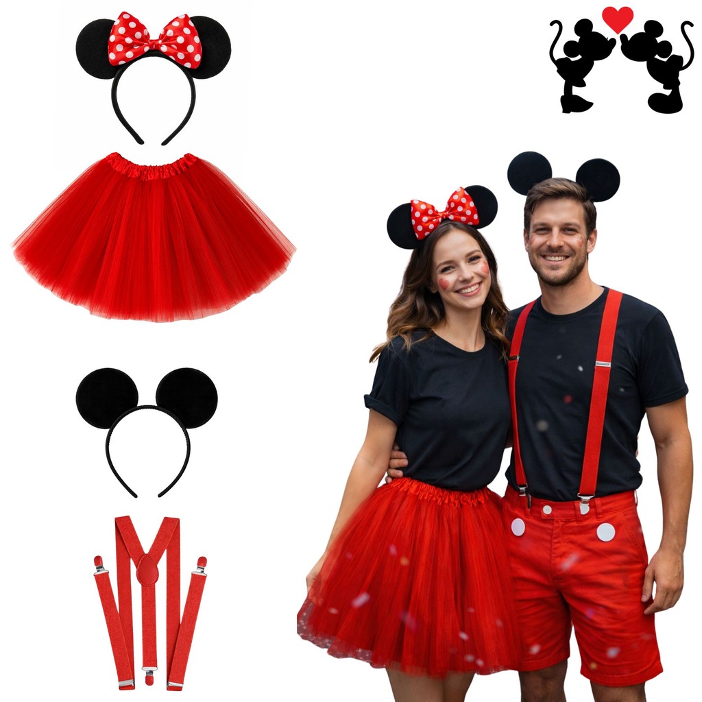 Kit Fantasia Casal Mickey Mouse Minnie Acessórios Carnaval Disney ...