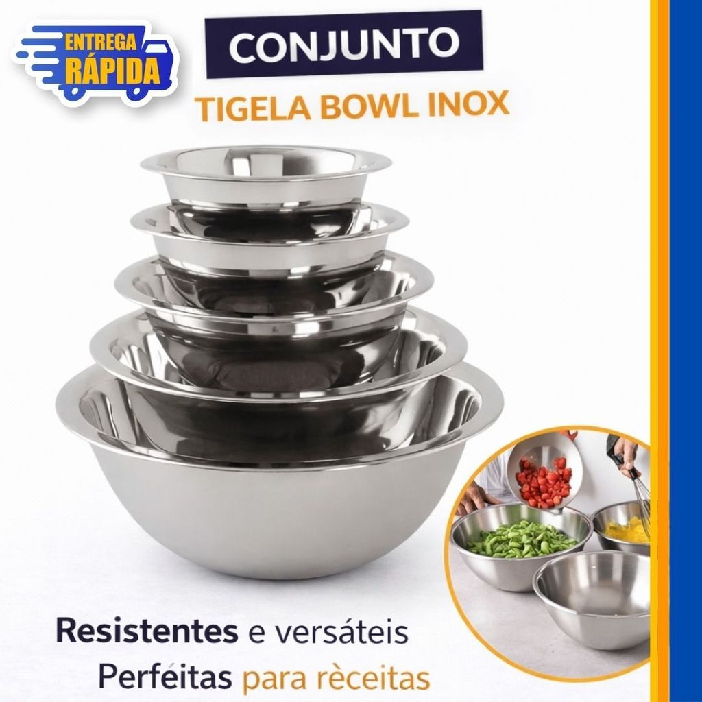 Kit Tigela bowl inox culinário multiuso profissional cozinha