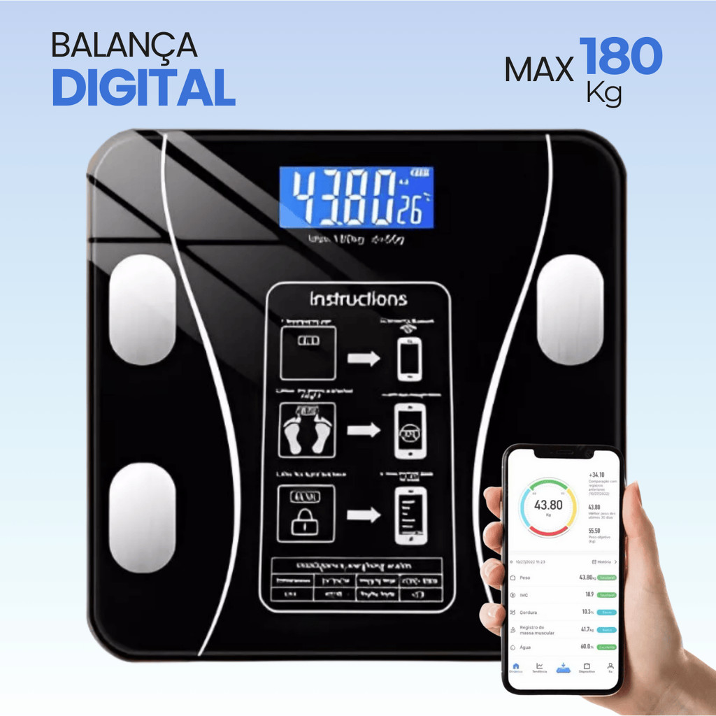 Balança Digital Inteligente com Bioimpedância Bluetooth App Peso ...