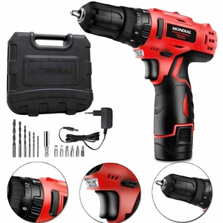 Furadeira Parafusadeira de impacto 3/8" a bateria 12V com maleta e acessórios - PI-10MA - Mondial em Oferta na Shopee
