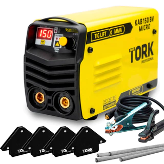 Kit Máquina Inversora de Solda Super Tork 150 Amperes Bivolt e 4 Esquadro 12 kg + Eletrodo 1Kg em Oferta na Shopee