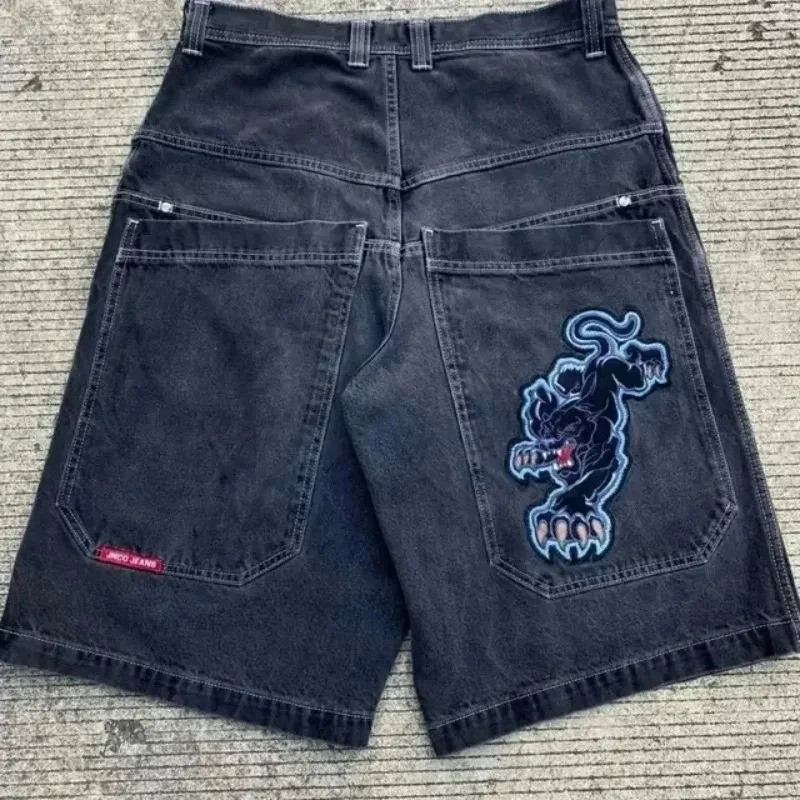 Y2K Shorts Baggy Mens Nova Asa Bordada Denim Shorts Harajuku Hip