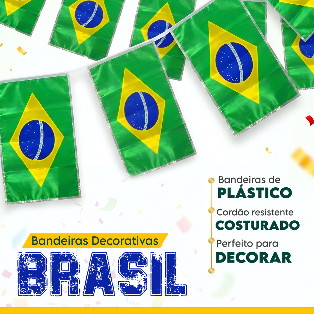 Varal Bandeira do Brasil 10M 20M 50M Decoração Copa do Mundo Verde Amarelo Festa Futebol em Oferta na Shopee
