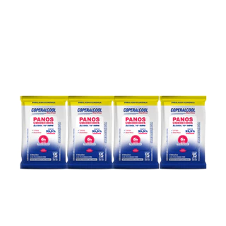 Kit 04 Pacotes de Lenços Umedecidos Clássico com Álcool 15 Lenços cada Coperalcool em Oferta na Shopee