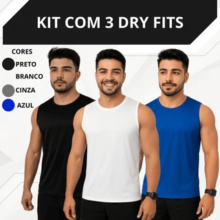 Kit 3 Regatas Masculinas Dry Treino Academia Camiseta Lisa