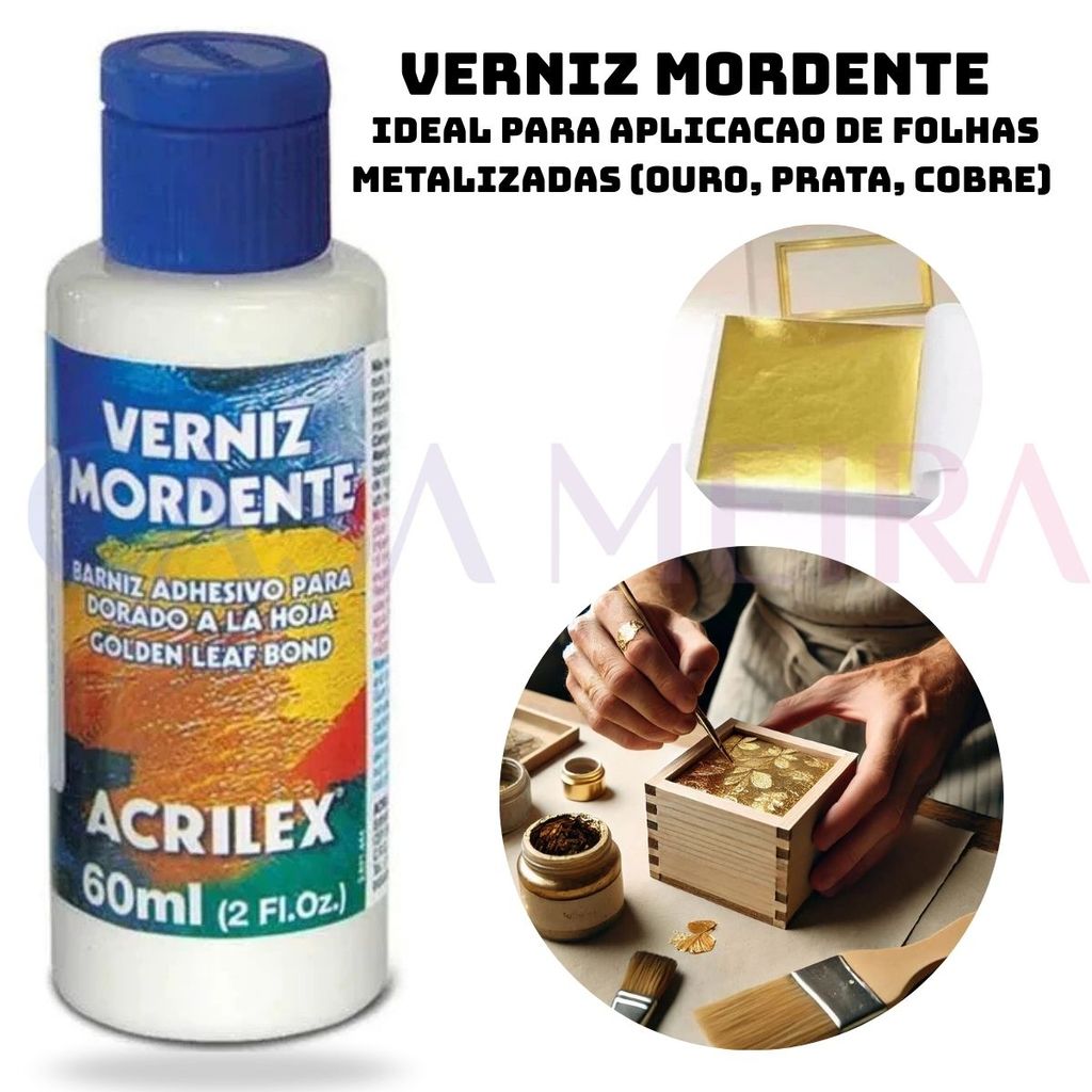 Verniz Mordente Acrilex Para Folheação Ouro Prata Cobre 60ml