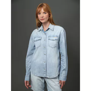 Camisa Jeans Feminina Overshirt Calvin Klein Jeans - Azul Claro em Oferta na Shopee