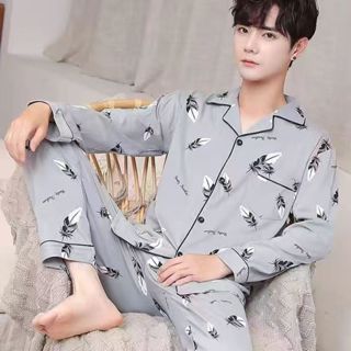 Pijamas masculinos primavera outono algodão de manga comprida juventude Homewear Cardigan terno inverno fino verão em Oferta na Shopee