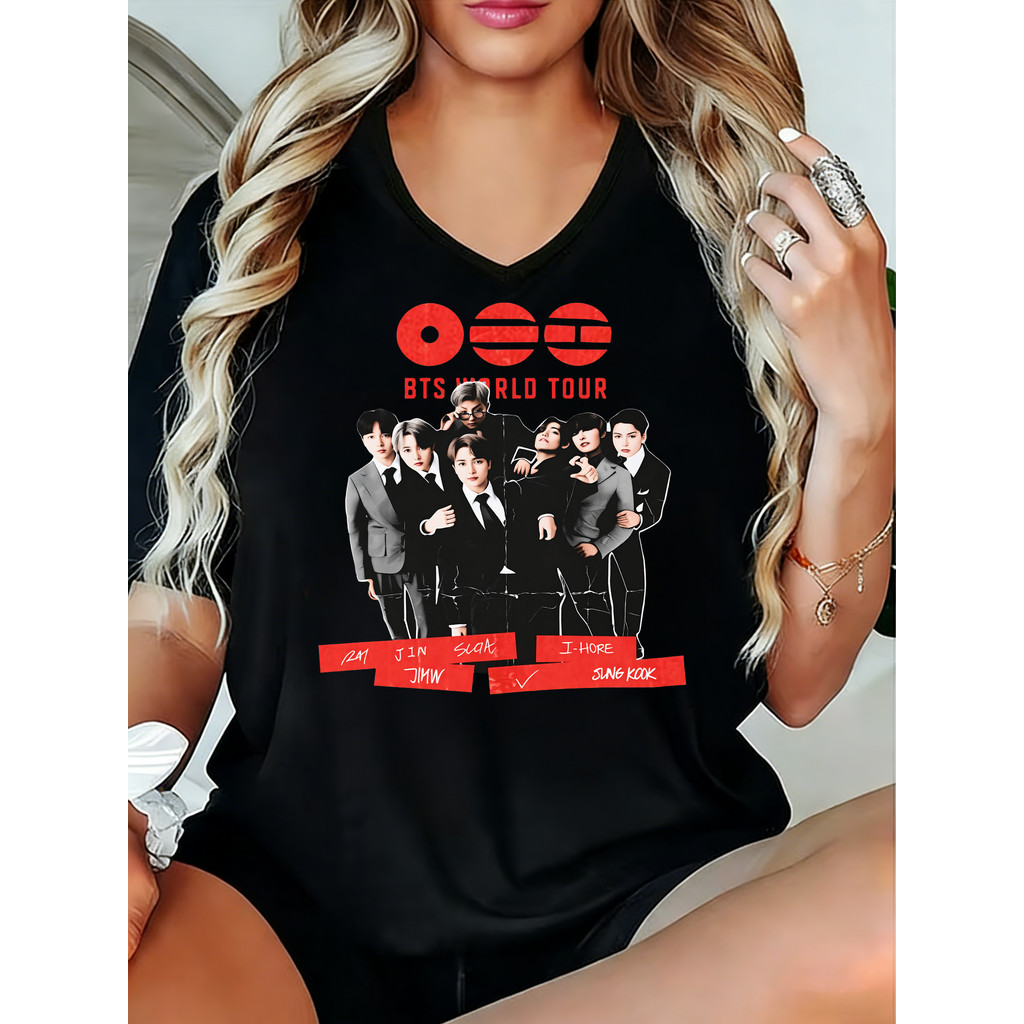 Camisa BTS Coreana Bangtan Boys World Tour Preta Masculina e
