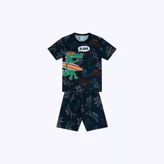 Pijama Manga Curta Jacaré Brilha No Escuro Infantil Menino Kyly 1001156 Azul Marinho em Oferta na Shopee