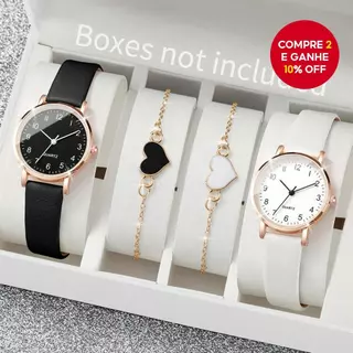 4PCS/Conjuntos Relógio de Quartzo Feminino com Mostrador Árabe e Pulseira de Couro (Sem Caixa) 4PCS/Conjuntos Relógio de Quartzo Feminino com Mostrador Árabe e Pulseira de Couro (Sem Caixa)