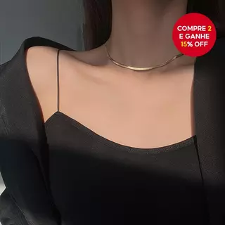 Colar De Aço Inoxidável Gargantilha De Corrente De Cobra Plana Para Mulheres Acessórios De Joias Elegantes em Oferta na Shopee