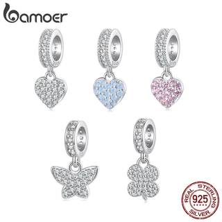 Bamoer 925 Prata Esterlina Charme Trevo De Quatro Folhas Borboleta Coração Simples Pingente DIY Para Pulseira Presentes em Oferta na Shopee