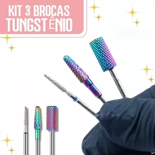 Kit 3/2/1 Brocas Tungstênio Profissional Unha Gel Porcelana Nail em Oferta na Shopee