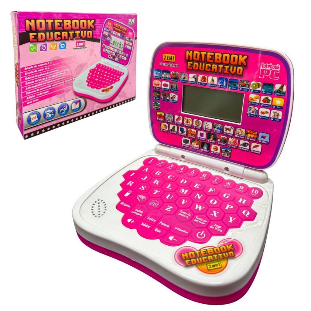 Laptop Notebook Educativo Infantil Rosa Menina Bilíngue Espanhol Inglês ...