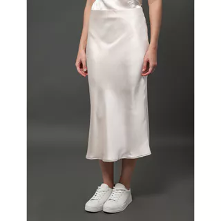 Saia Midi Acetinada Calvin Klein Jeans - Off White em Oferta na Shopee