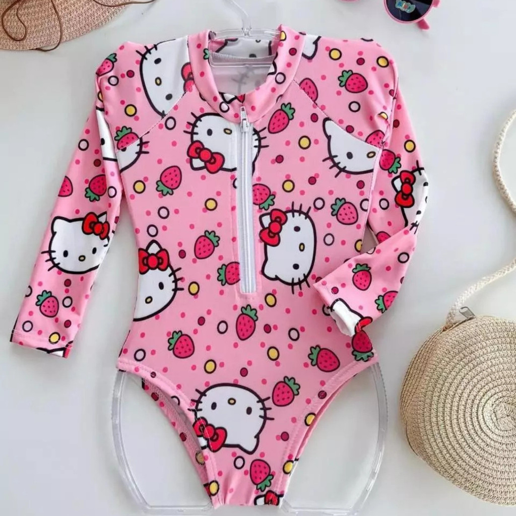 Maiô Infantil Com Ziper Personagens Para Meninas Com Proteção UV Moda ...
