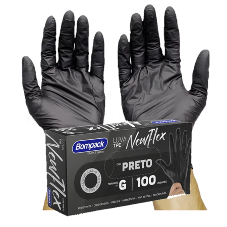 Kit 100 Luva pretas sem pó viniflex descartáveis pronta entrega salão barbearia jardinagem