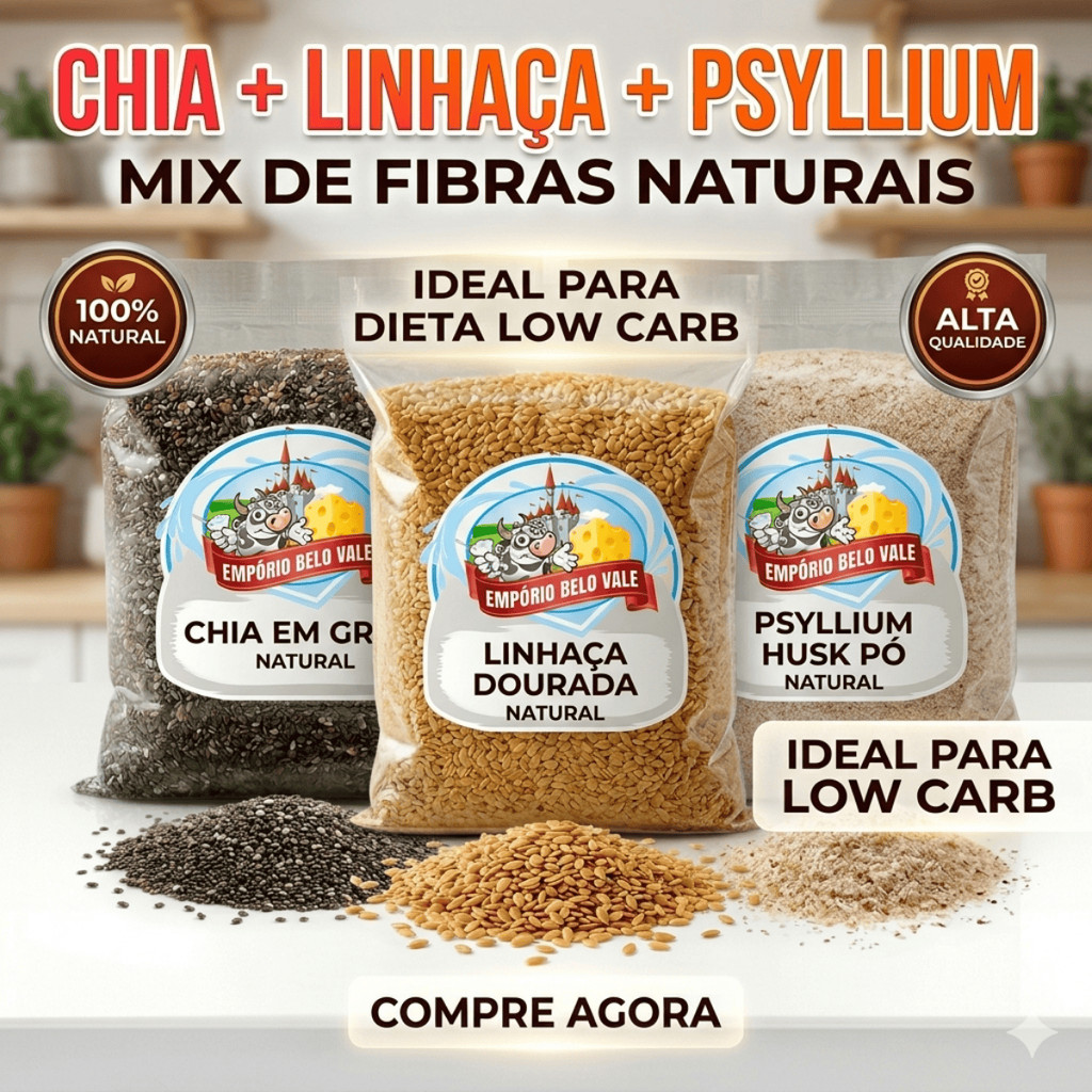 Mix Chia + Linhaça Dourada + Psyllium a Granel | Fibras Naturais Dieta ...
