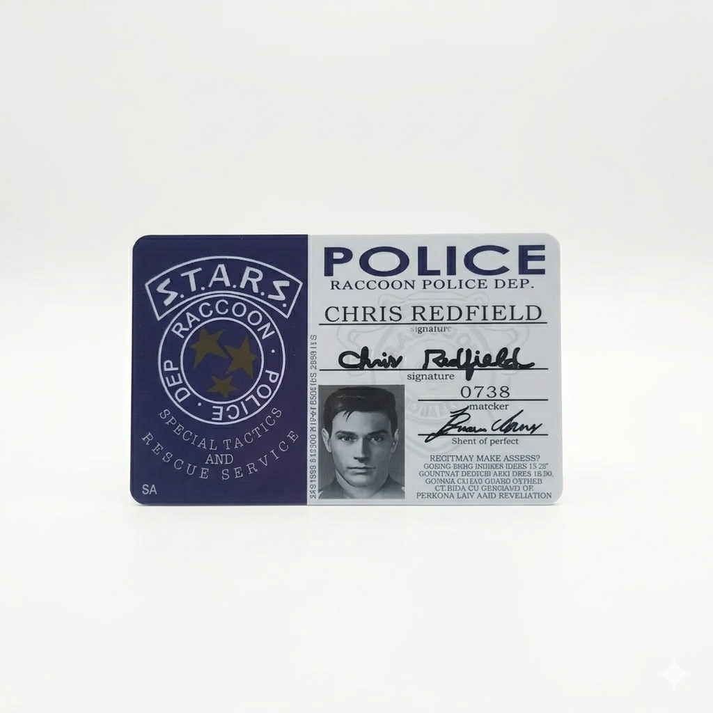 Cartão ID Resident Evil Remake Chris Redfield S.T.A.R.S Raccon
