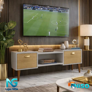 Rack Home Bancada Studio Leão para TV até 75 polegadas Opção com Pés e suspenso / 2 Portas / Ripado - Lançamento em Oferta na Shopee