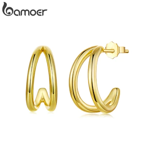 Brincos Bamoer Golden Split Dupla Camada Para Mulheres Meninas Moda Joias em Oferta na Shopee