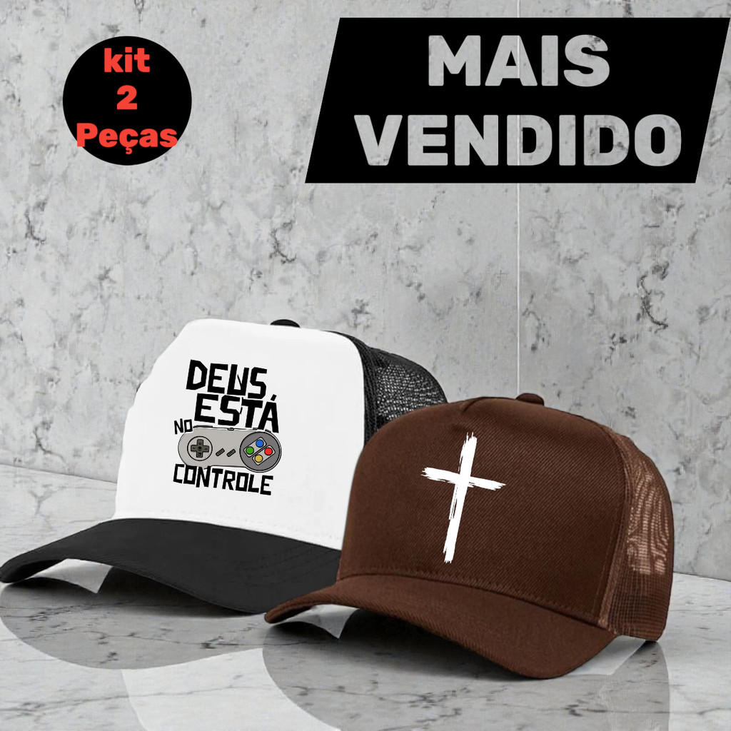 Combo 2 Bones Trucker Cristao gospel evangélico estampado Com Redinha Aba Curvada Ajustavel