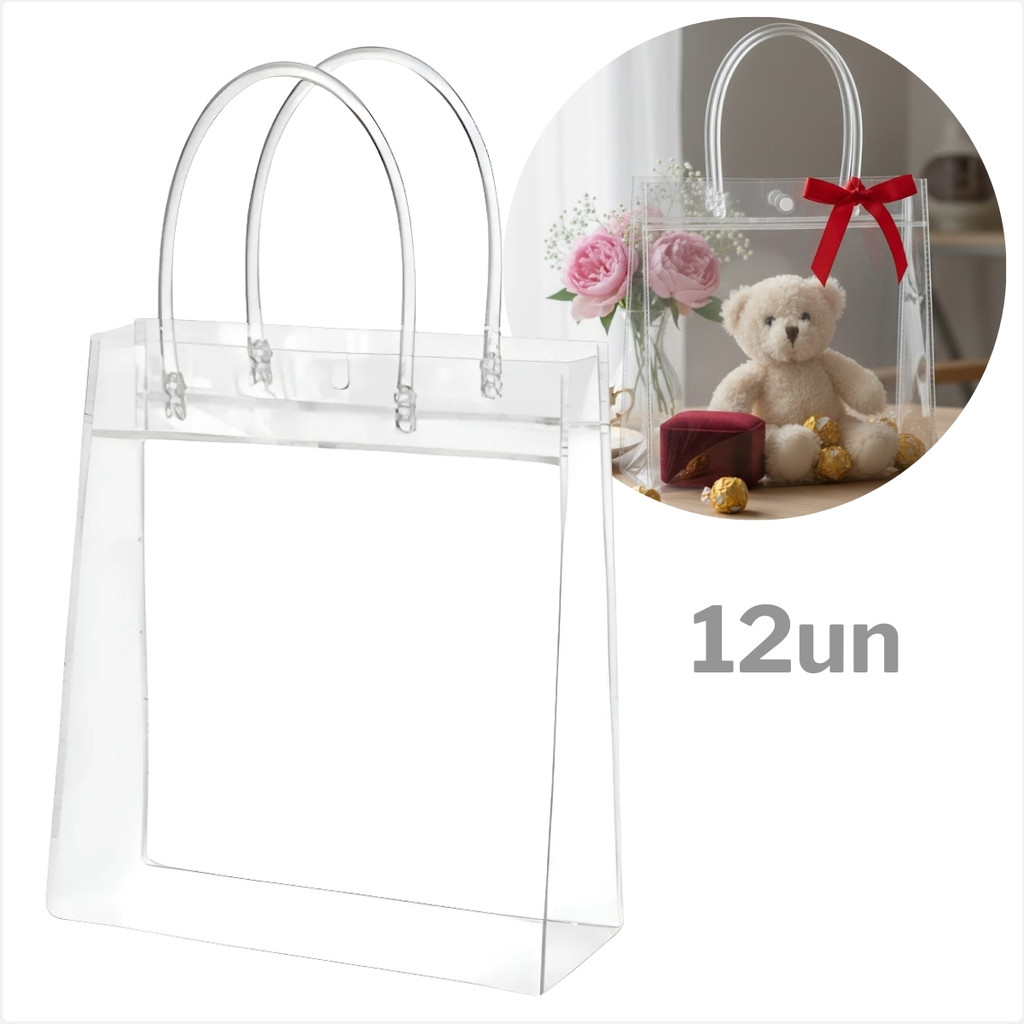 Kit 6/12 Sacolinhas de Plástico PVC Transparente Multiuso Com Alça ...
