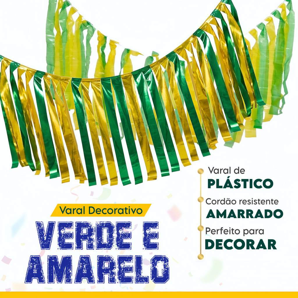 Bandeira Bandeirinha Copa Brasil Fitas Verde Amarelo Fitinhas Futebol Decoração 10M 50M 100M em Oferta na Shopee