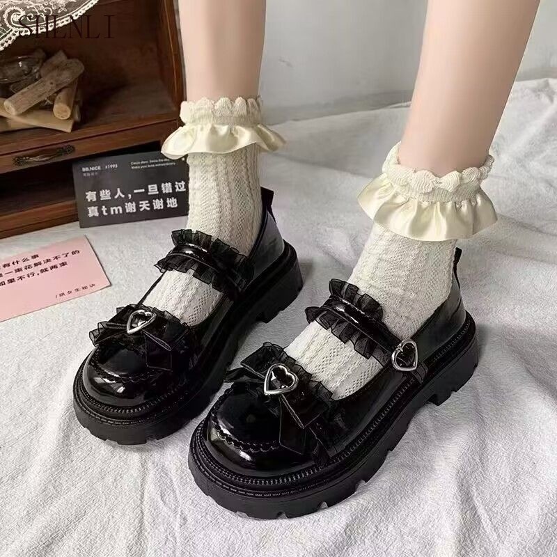 Sapatos Japoneses Fofos De Couro Com Sola Grossa Femininos Doces