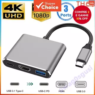 Tipo C OTG 3 Em 1 Adaptador USB3.0 Para HDMI 4K PD Conversor Fêmea De Hub USB De Carregamento Rápido em Oferta na Shopee