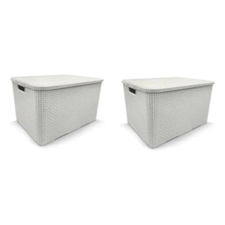 Kit 2 Caixas Organizadoras Rattan 70 Litros Grande Com Tampa Premium Organizador Multiuso em Oferta na Shopee