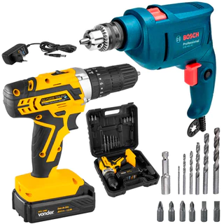 Kit Parafusadeira Furadeira de Impacto Bosch e Parafusadeira de Impacto Vonder com Acessórios em Oferta na Shopee