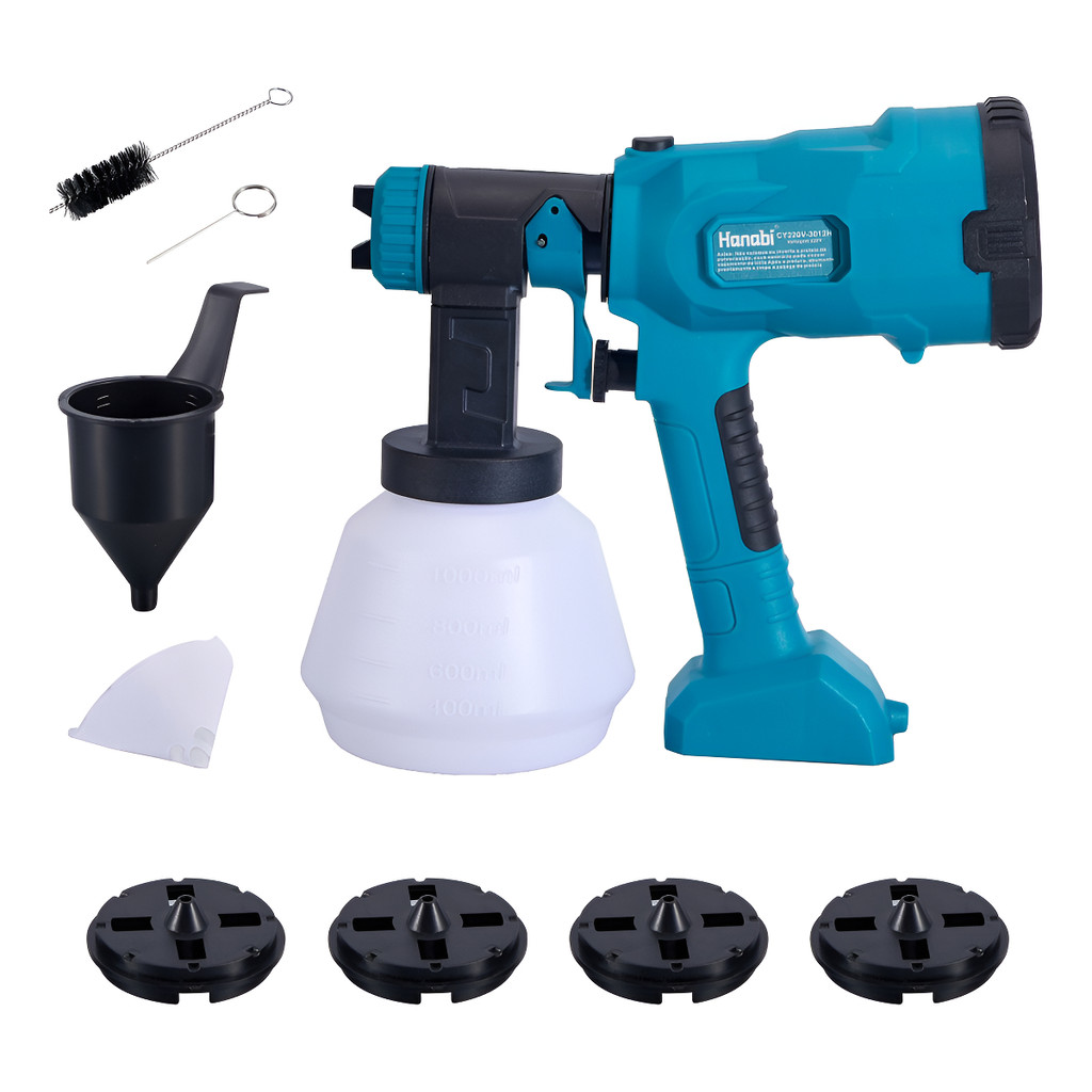 Pistola de Pintura Elétrica Pulverizador Hanabi 960W Profissional 1000ml 4 Bicos Ajustáveis Alta Potência Bivolt