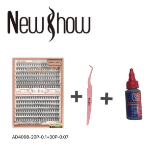 New Show 1 Cartela De AD4098-20P-0.1+30P-0.07 D 9-14MIX Cilios Tufos+1 Pinça+1 Super Cola 30ml Salon Pro em Oferta na Shopee