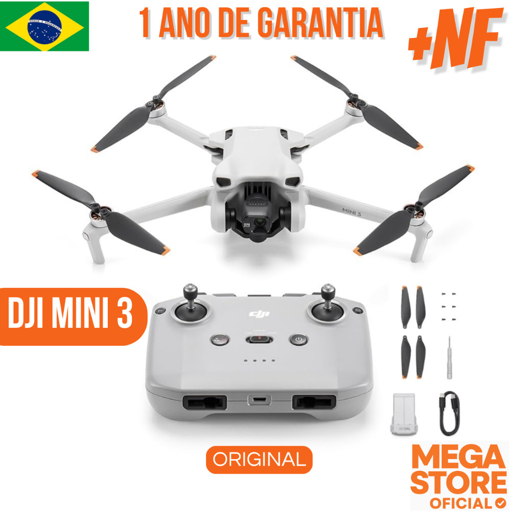 Drone DJI Mini 3 Standard Sem Tela Câmera 4K HDR GPS WiFi - 10Km - 38Min Bateria - Todo Brasil + NF
