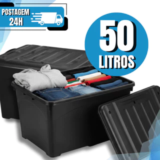 Kit 2 Unidades Caixa Organizadora 50 Litros Preta Com Trava Para Transporte em Oferta na Shopee