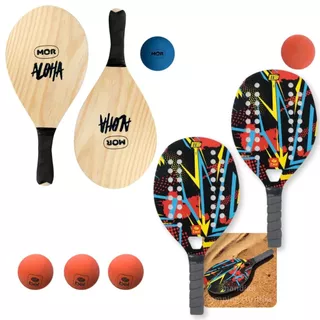Kit 2 Raquetes para Beach Tennis Red + Jogo Frescobol em Madeira Aloha + 5 Bolinhas em Oferta na Shopee