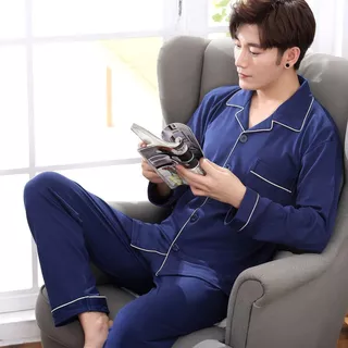 Pijamas Masculinos De Manga Comprida Primavera E Outono Algodão Jovens De Meia-Idade Plus Size Roupas Para Casa Inverno em Oferta na Shopee