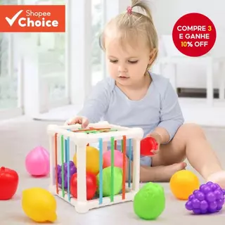 Cubo Classificador De Forma Montessori Com Frutas Coloridas Para Desenvolvimento De Habilidades Motoras Finas Presente D em Oferta na Shopee