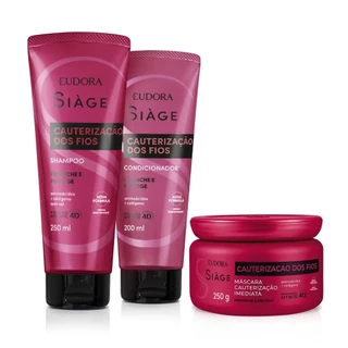 Eudora Kit Siàge Cauterização dos Fios: Shampoo 250ml + Máscara Capilar 250ml + Condicionador 200ml em Oferta na Shopee