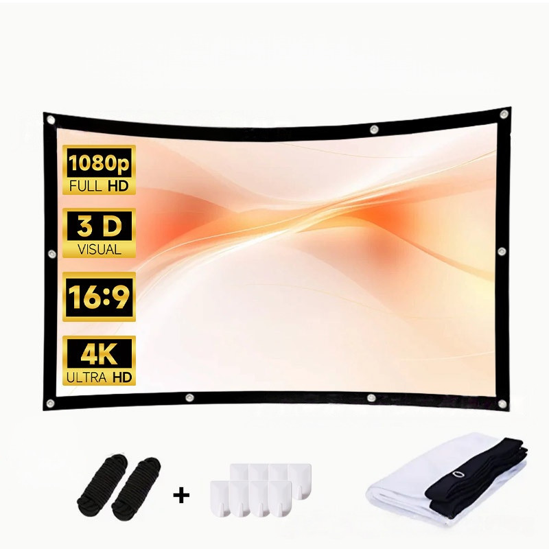 Tela Projetor Portátil Refletiva 100 Polegadas 4K Full HD 16:9 Dobrável ...